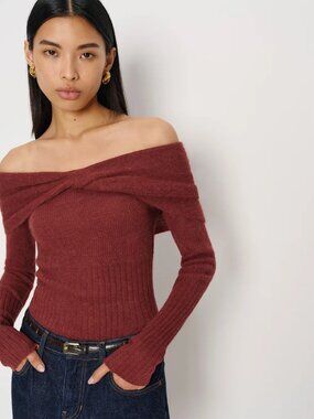 NWT Reformation Florie Twist Front Sweater Chianti Red Medium